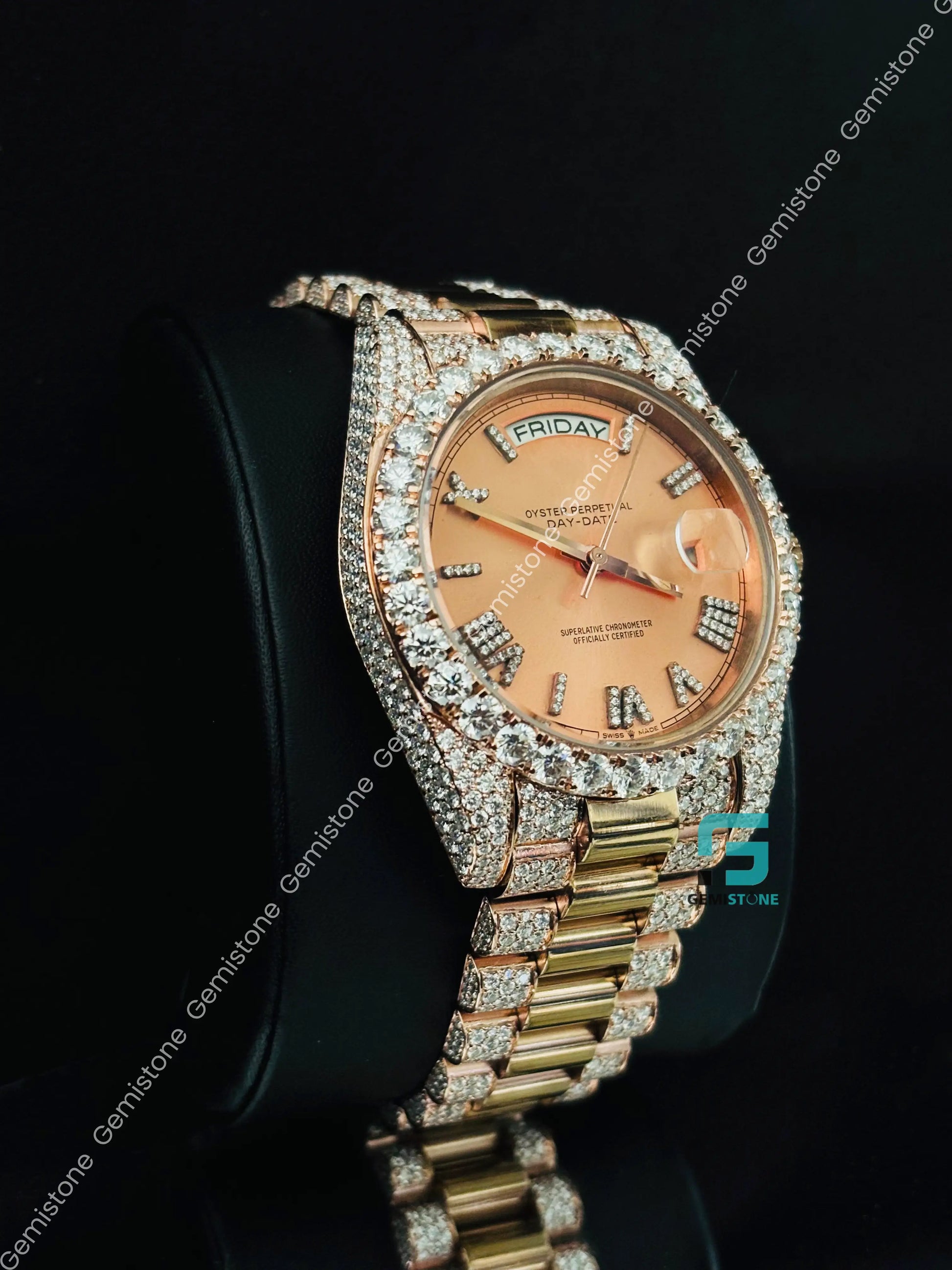 41MM Rolex Studded Roman Number Iced Out Day Date Moissanite Watch For Men