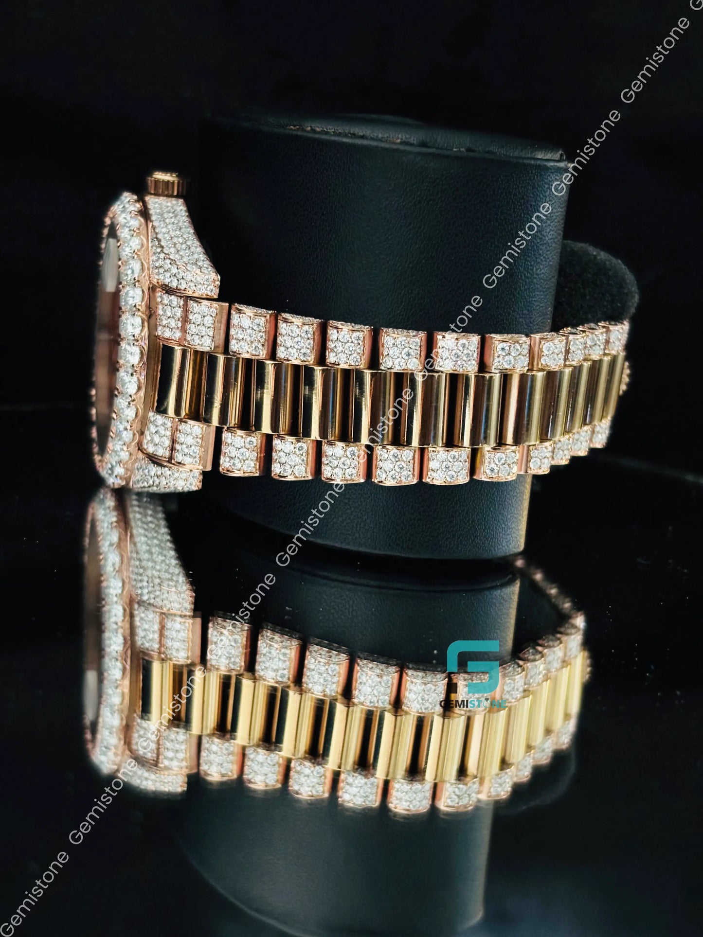 41MM Rolex Studded Roman Number Pichest Dial Moissanite Watch 