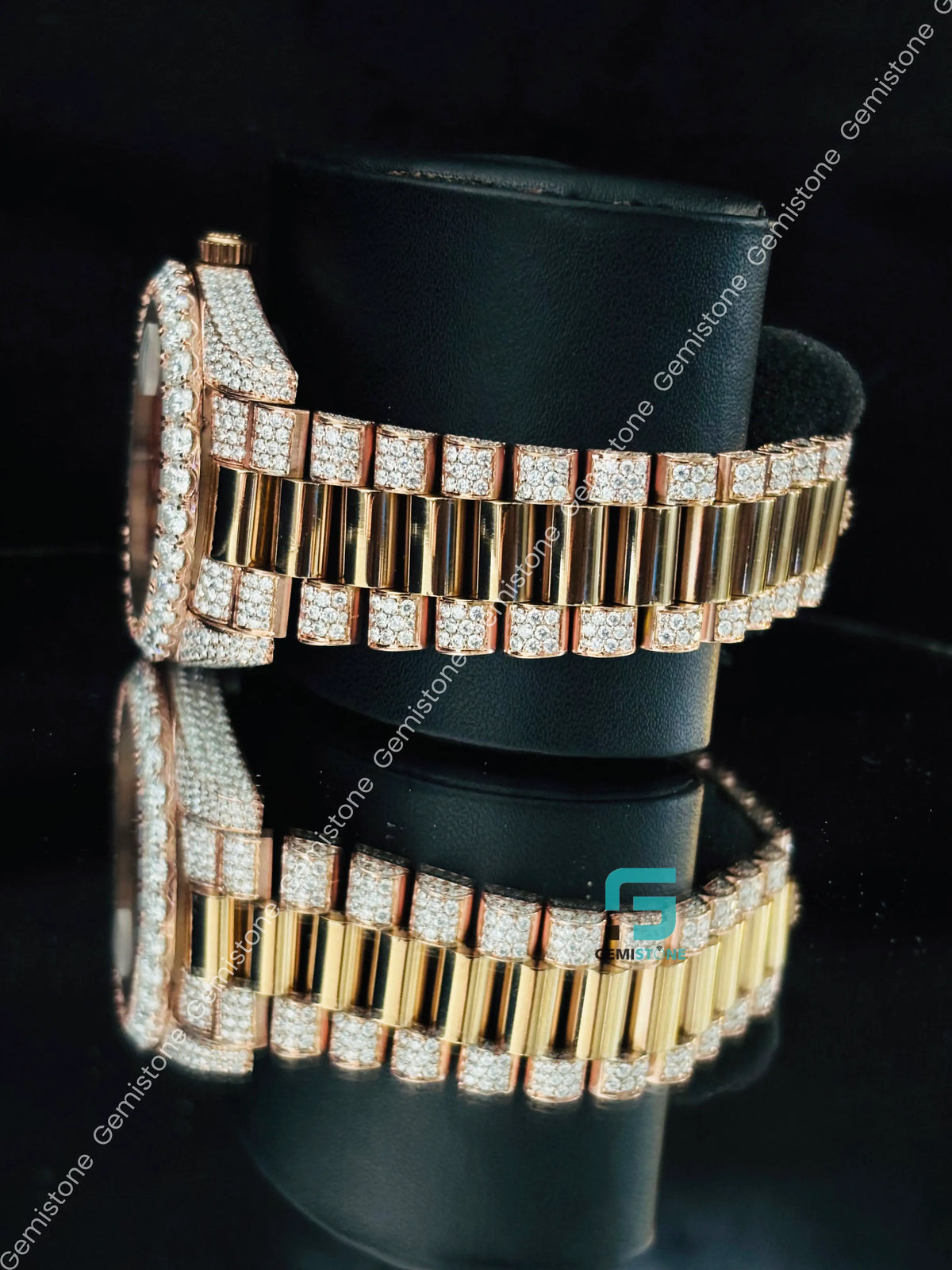 41MM Rolex Studded Roman Number Pichest Dial Moissanite Watch 
