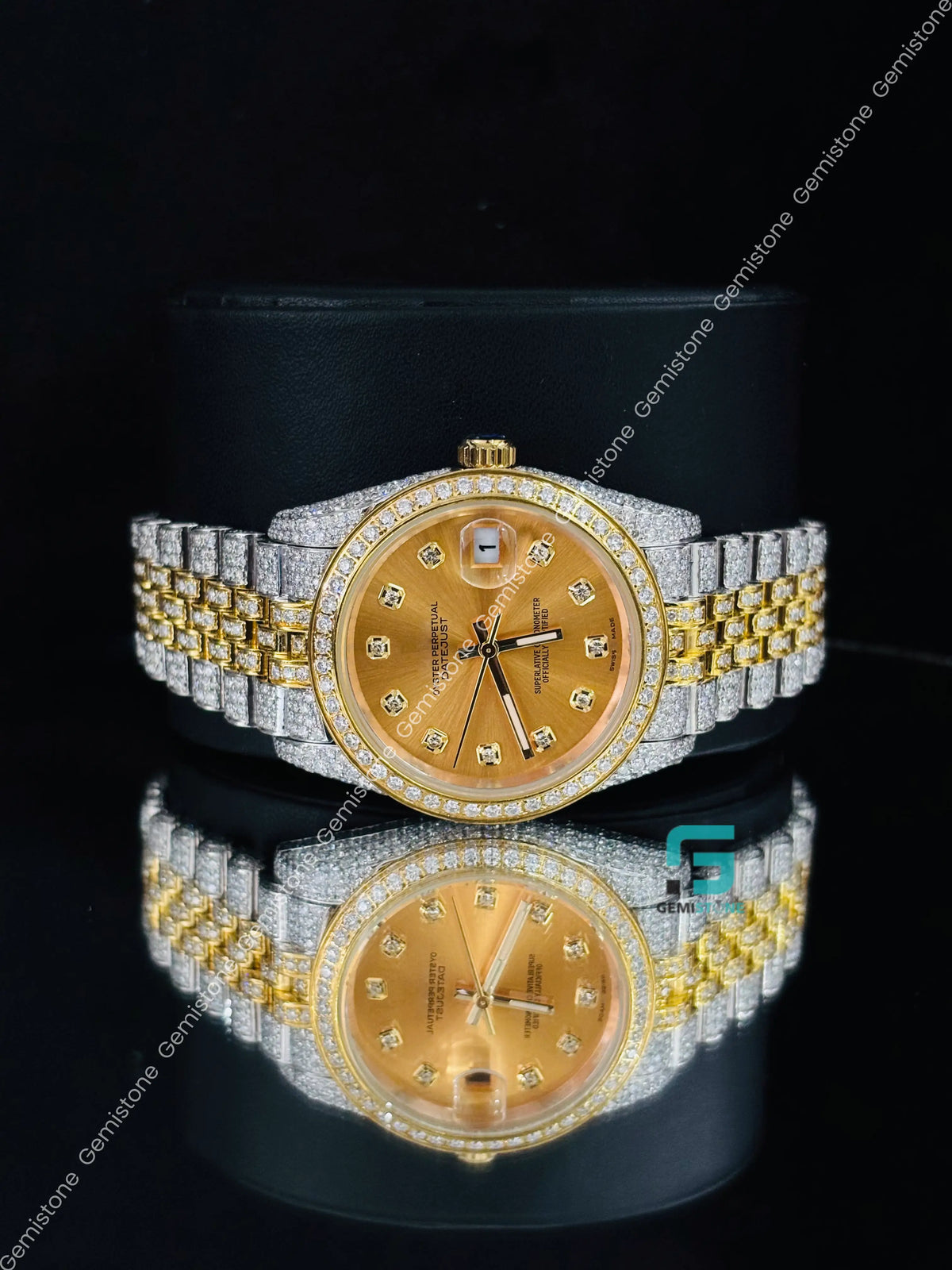 41MM Rolex Yellow Gold Plated Moissanite Diamond Studded Watch