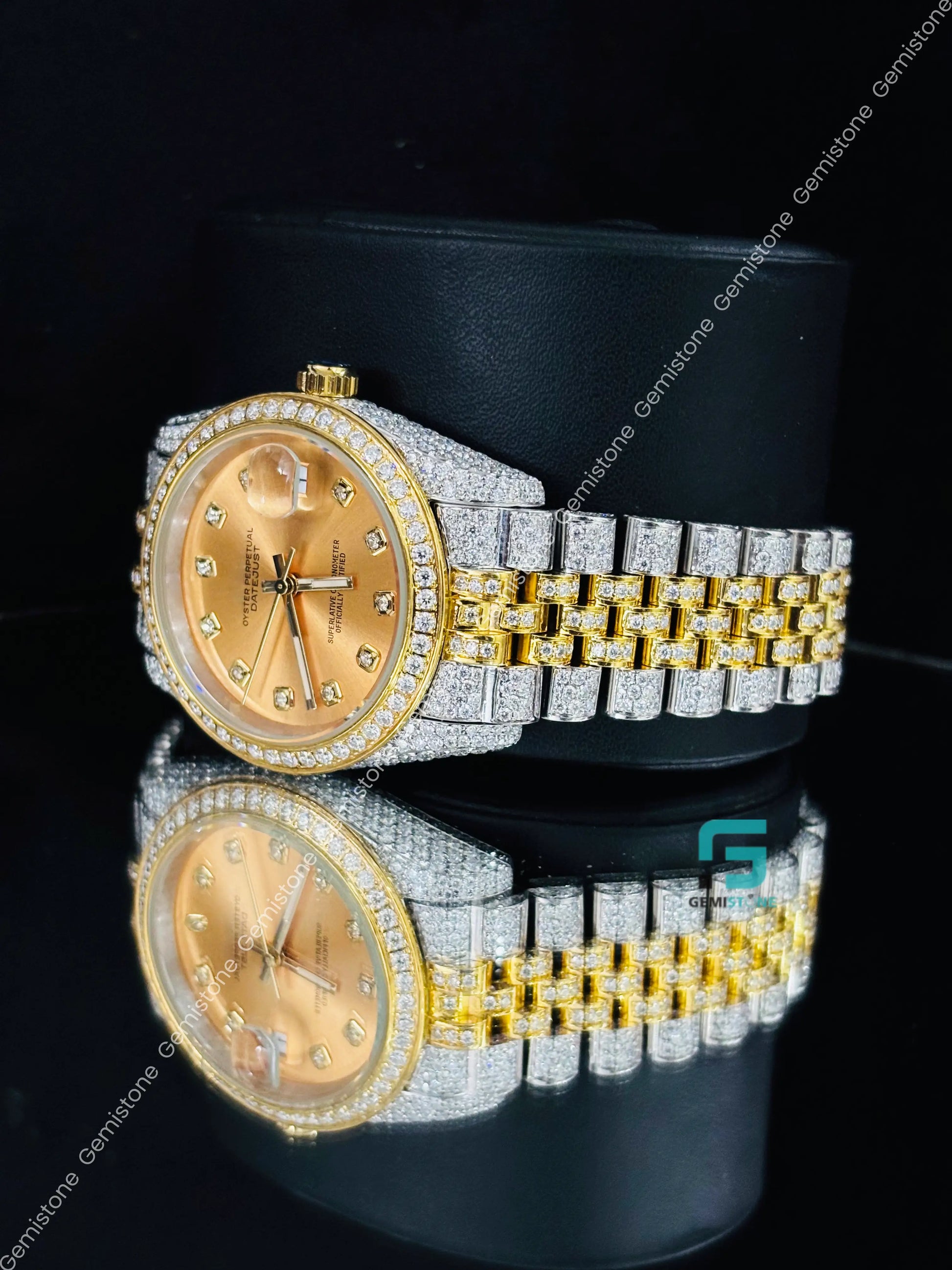 41MM Rolex Yellow Gold Plated Moissanite Diamond Studded Watch For Men