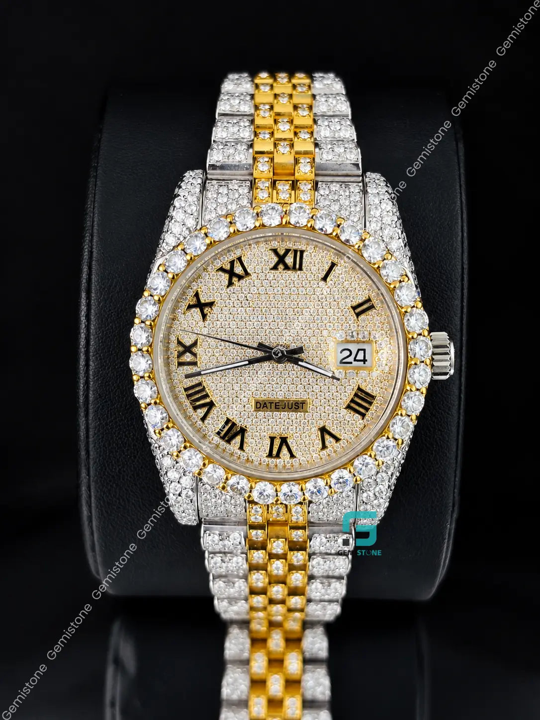 41MM Roman Number Moissanite Diamond Studded Watch 
