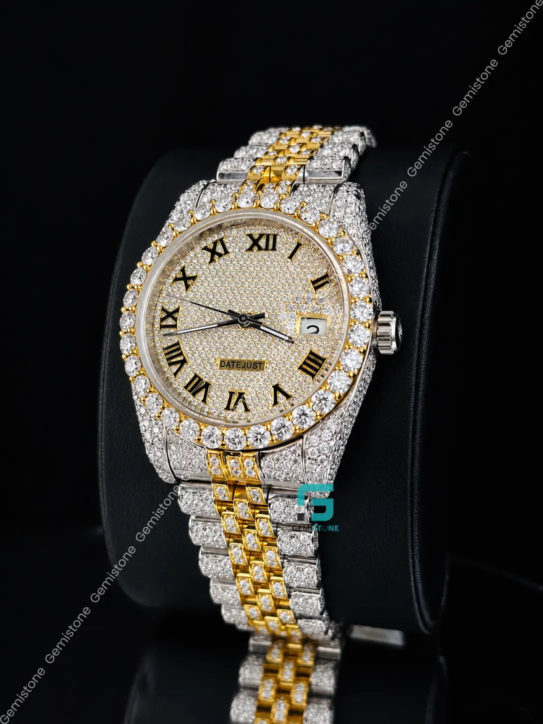 41MM Roman Number Moissanite Diamond Studded Watch For Men