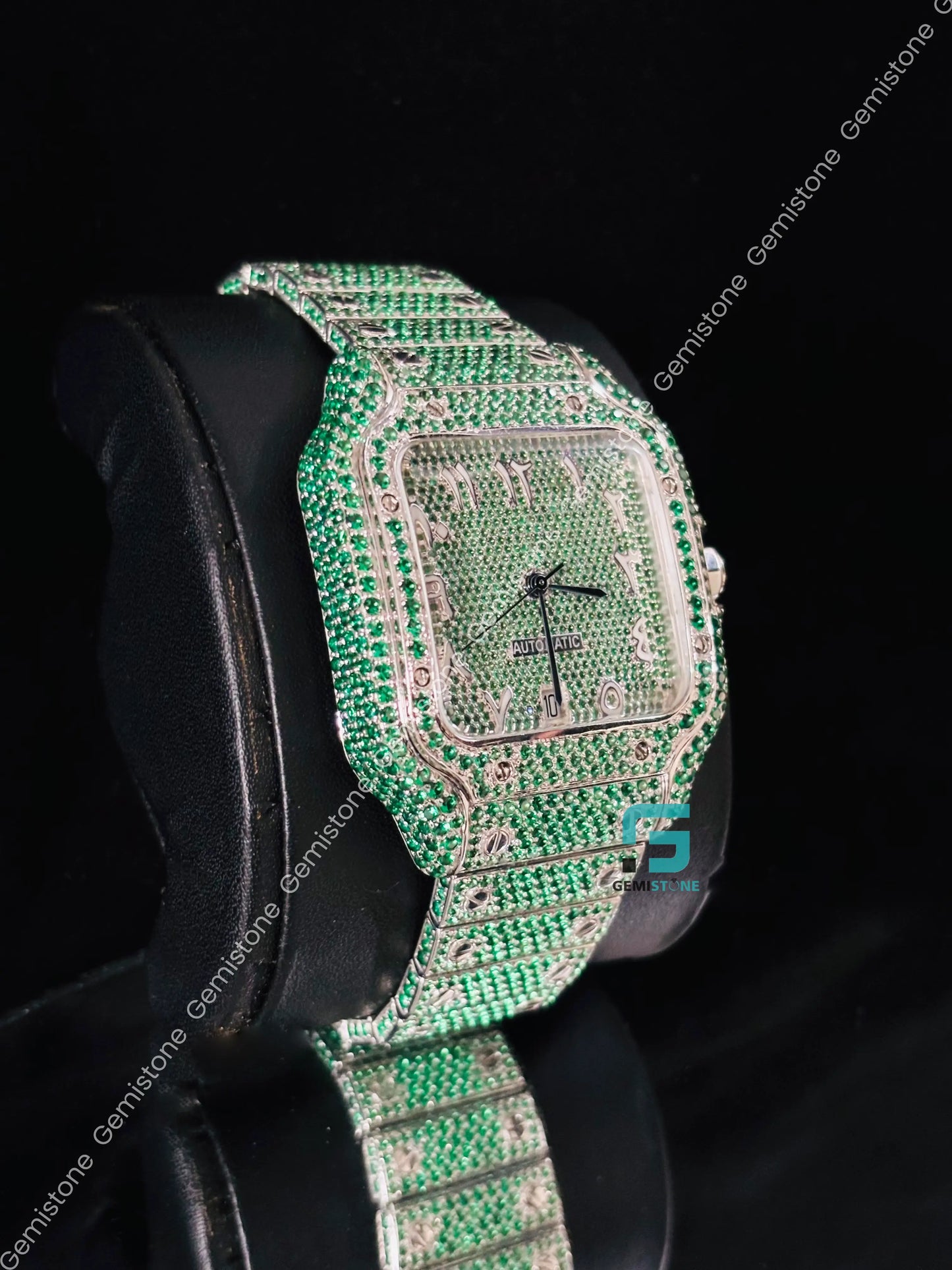 41MM VVS Moissanite Green Diamond Studded Watch For Men
