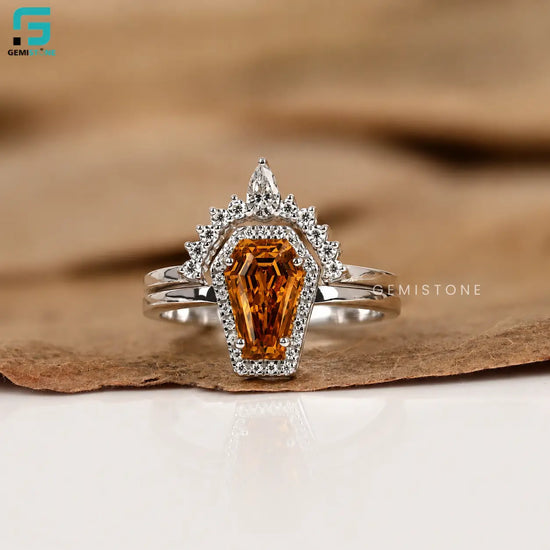 Coffin Cut Halo Lab Diamond Curved Stacking Band Ring Set