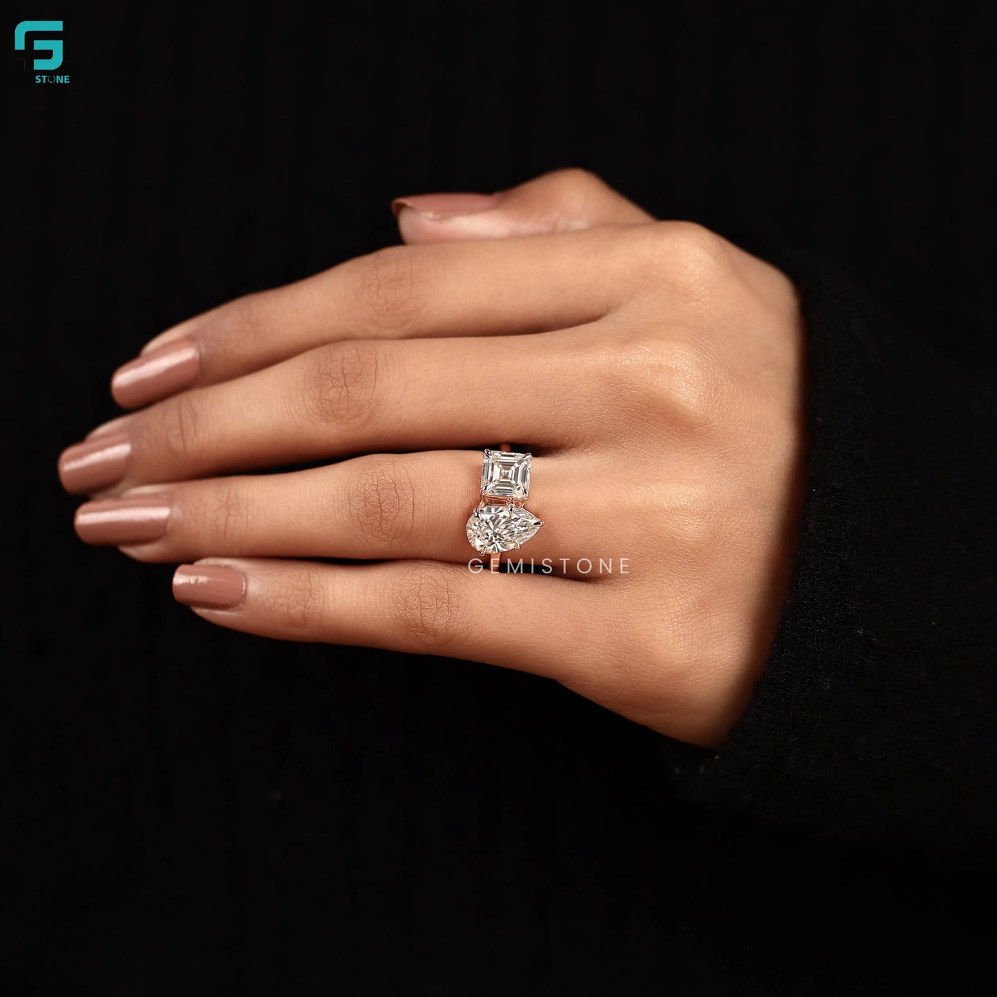 Asscher & Pear Lab Diamond Two Stone Ring For Women