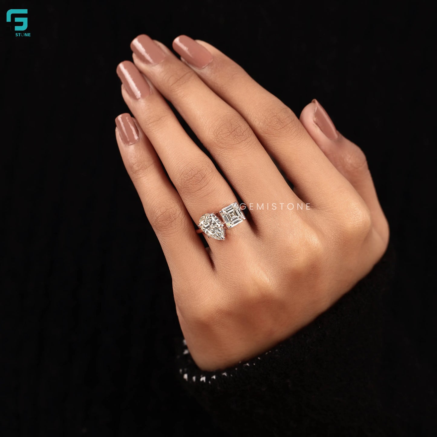 Asscher & Pear Lab Diamond Two Stone Ring For Women