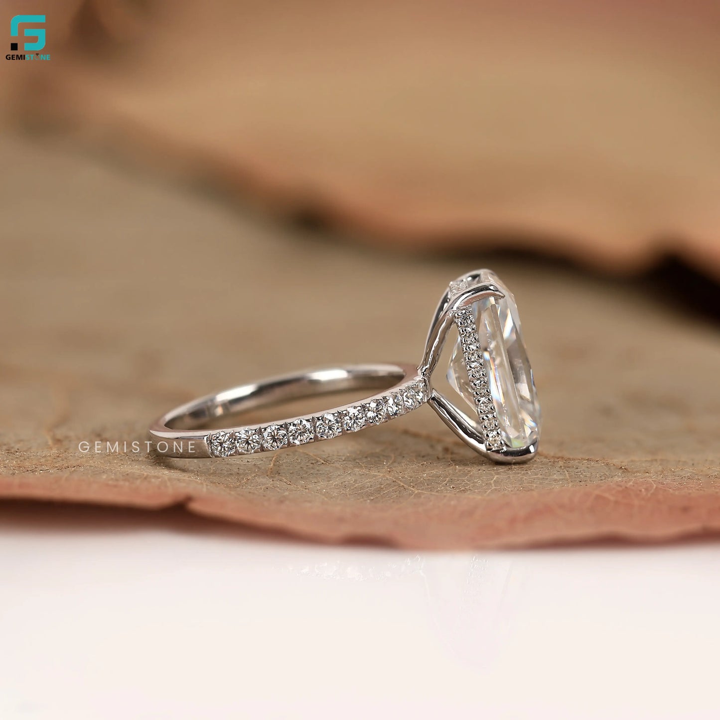 Radiant Cut Pave Set Lab Diamond Hidden Halo Ring