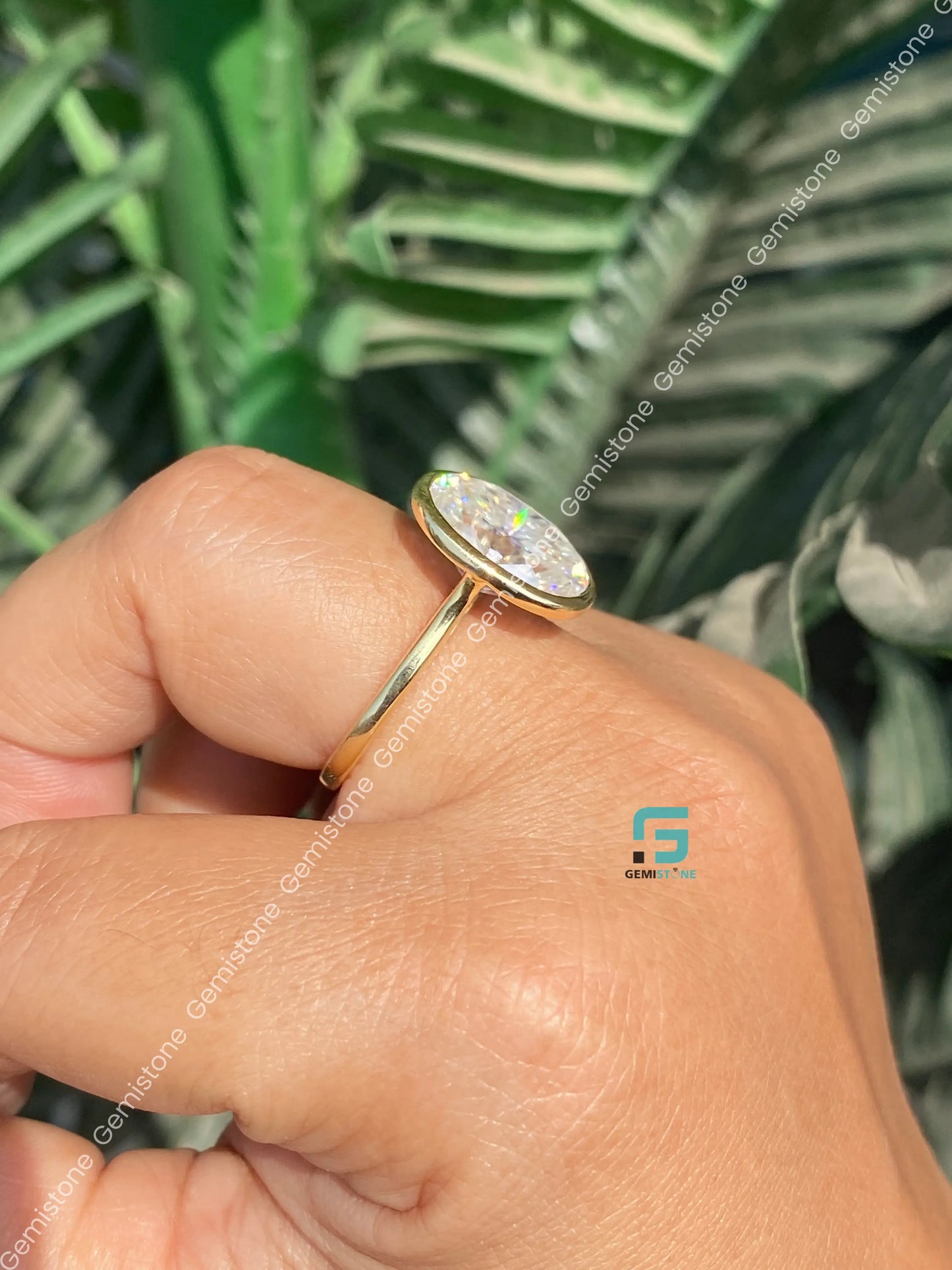 4CT Oval Cut Solitare Moissanite Bezel Set Engagement Ring