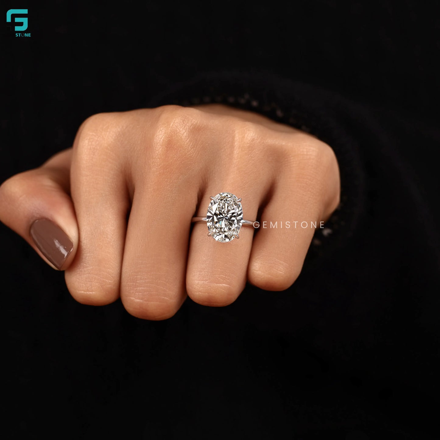 Big Oval Lab Grown Diamond Solitaire Unique Ring For Women