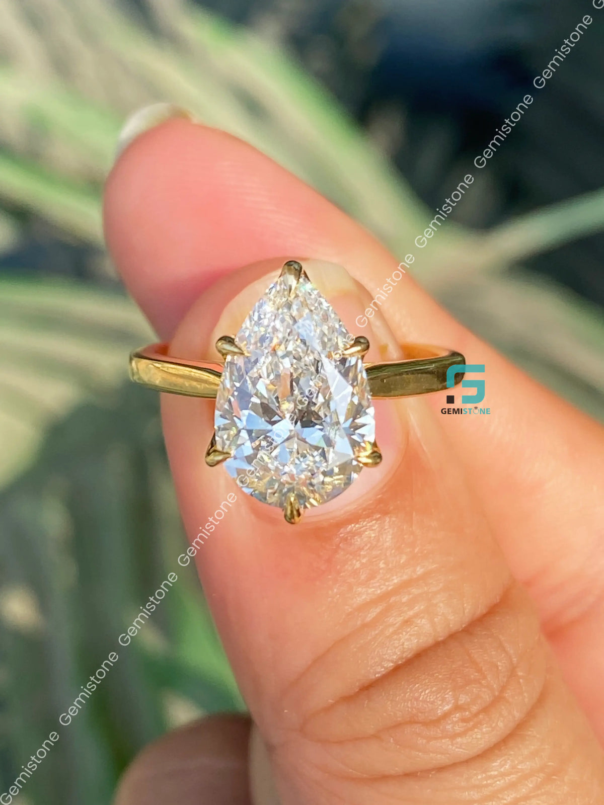 4CT Pear Cut Tulip Set Moissanite Bridge Milgarin Wedding Ring