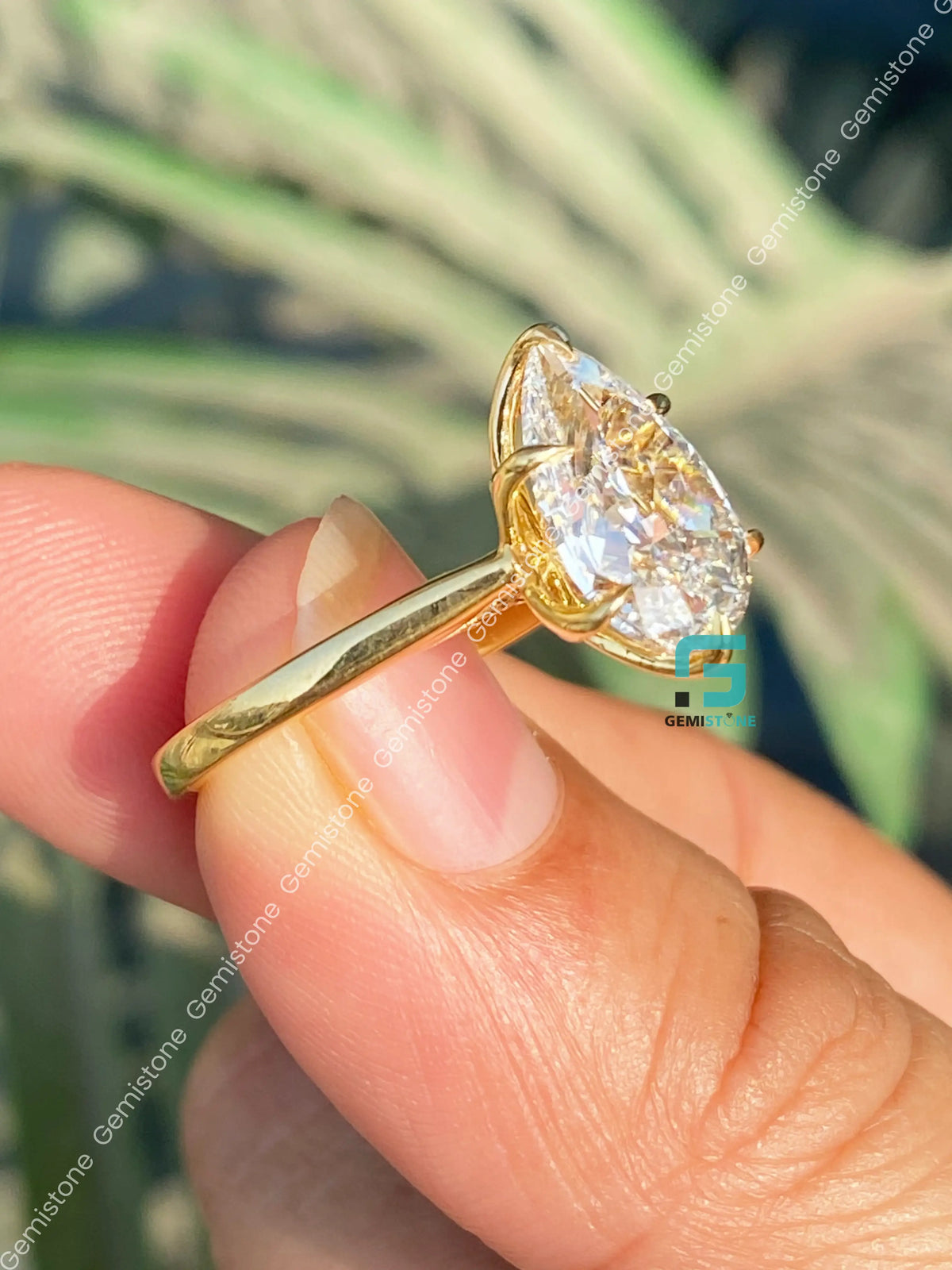 4CT Pear Cut Tulip Set Moissanite Bridge Milgarin Wedding Ring