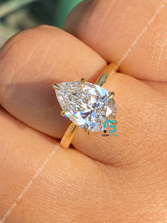 4CT Pear Cut Tulip Set Moissanite Bridge Milgarin Wedding Ring