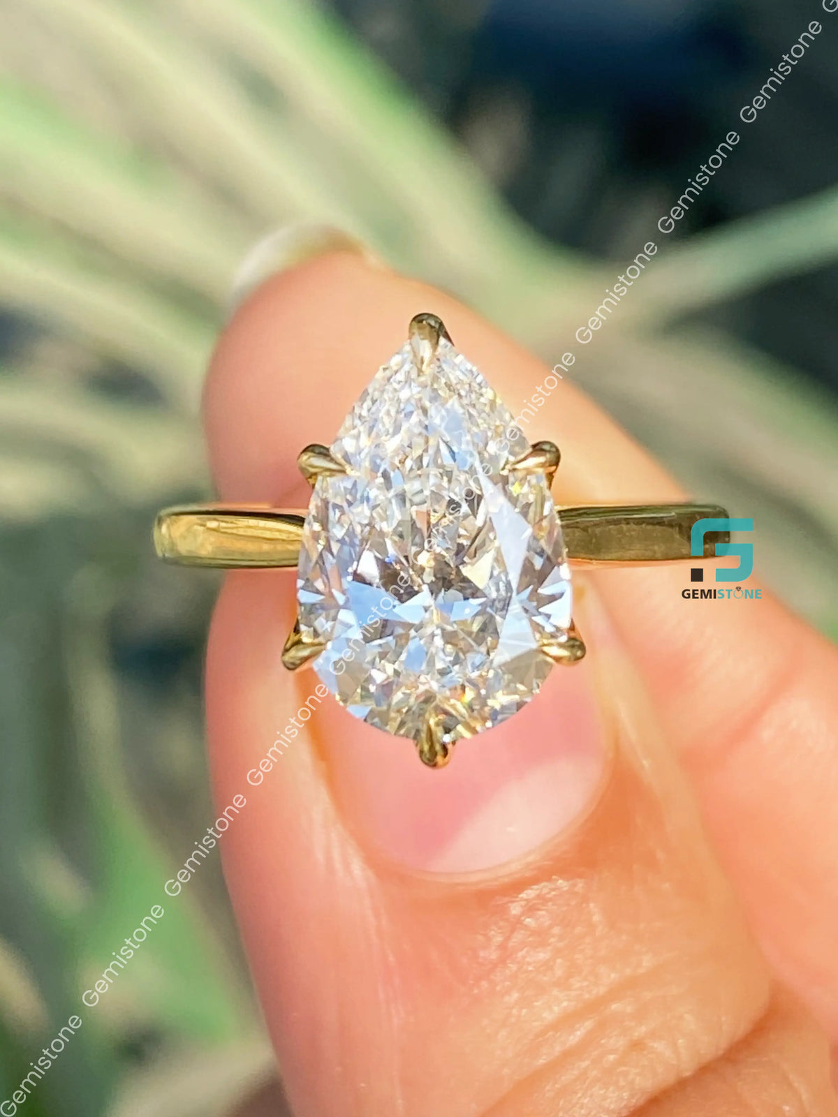4CT Pear Cut Tulip Set Moissanite Bridge Milgarin Wedding Ring