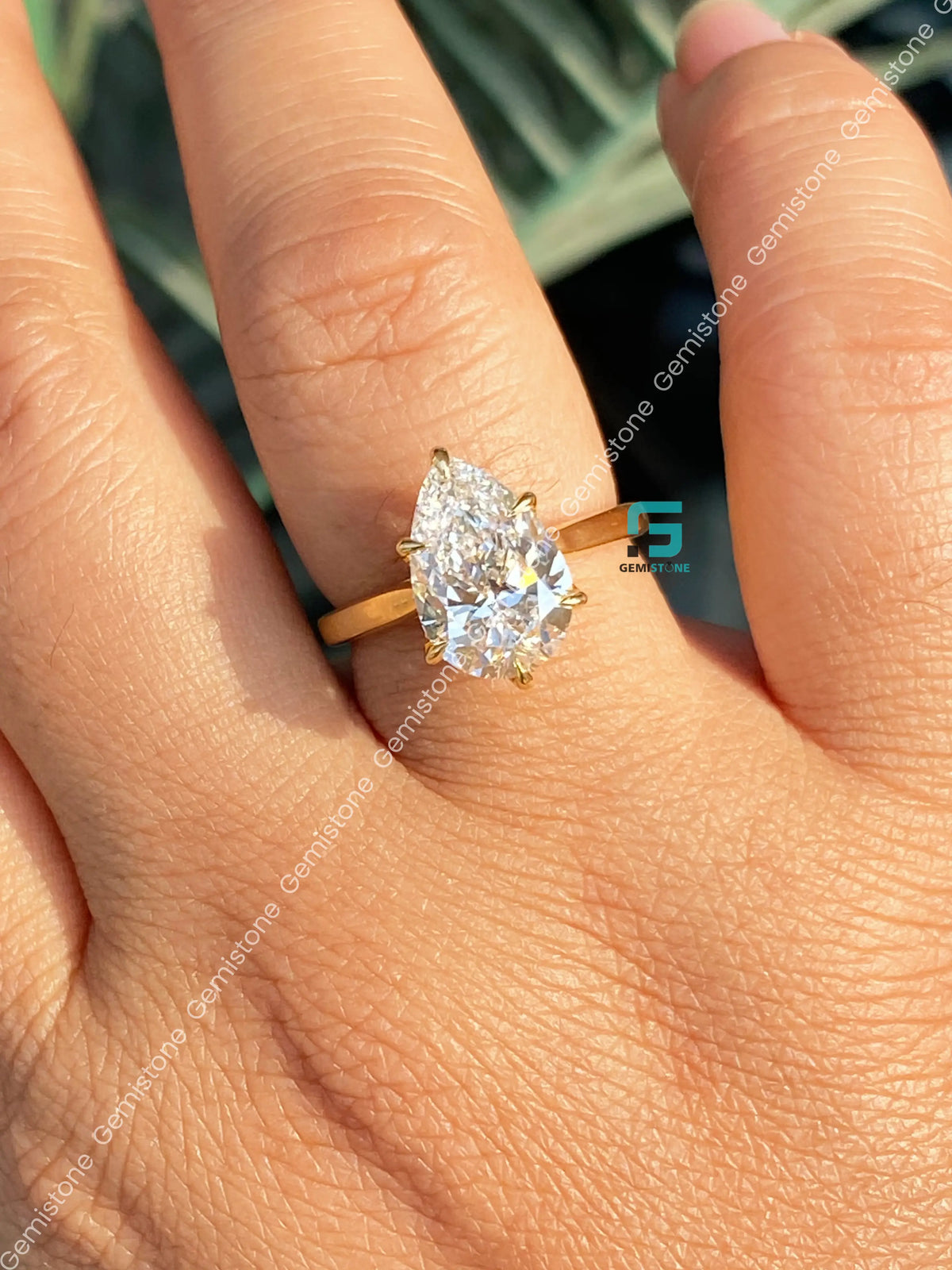 4CT Pear Cut Tulip Set Moissanite Bridge Milgarin Wedding Ring