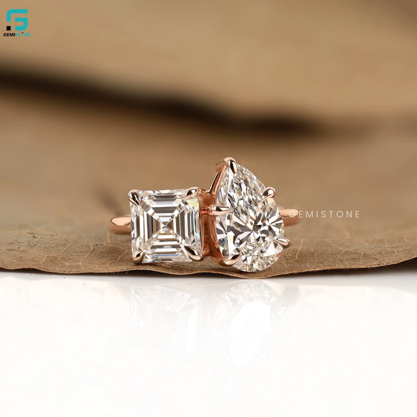 Asscher & Pear Lab Diamond Two Stone Ring For Women