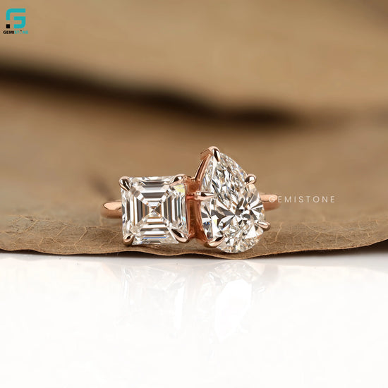 Asscher & Pear Lab Diamond Two Stone Ring For Women