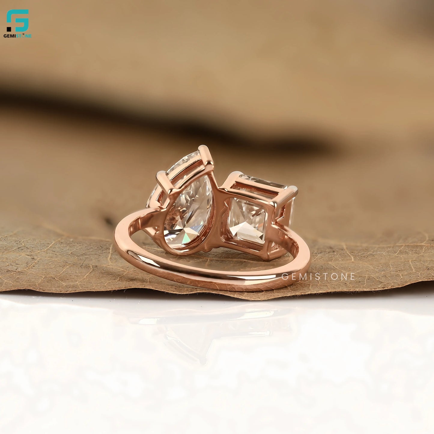 Asscher & Pear Lab Diamond Two Stone Ring For Women