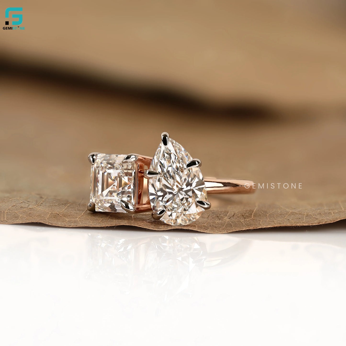 Asscher & Pear Lab Diamond Two Stone Ring For Women