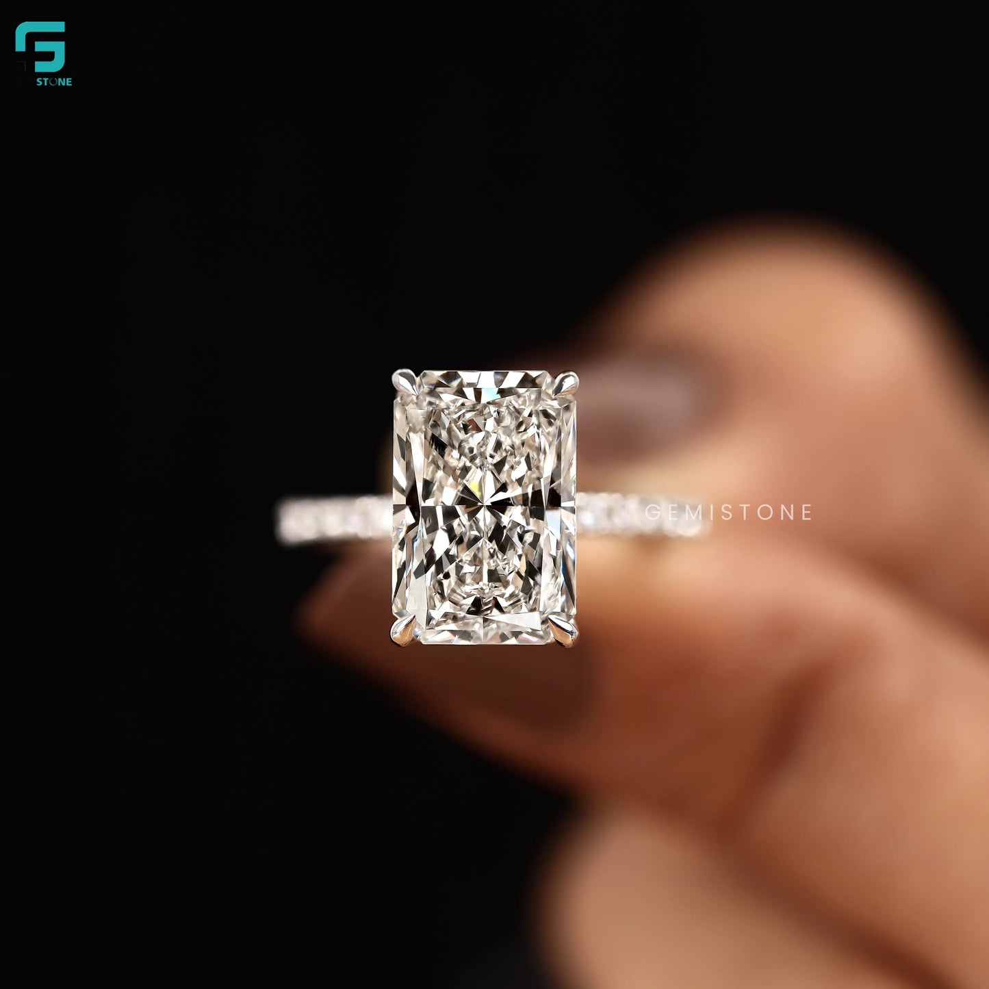 Radiant Cut Pave Set Lab Diamond Hidden Halo Ring