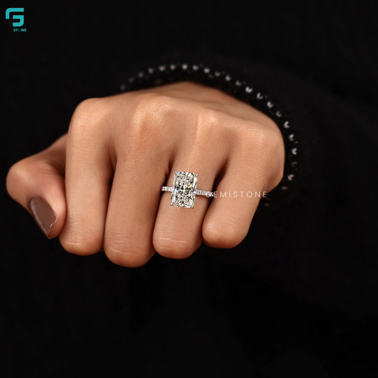 Radiant Cut Pave Set Lab Diamond Hidden Halo Ring