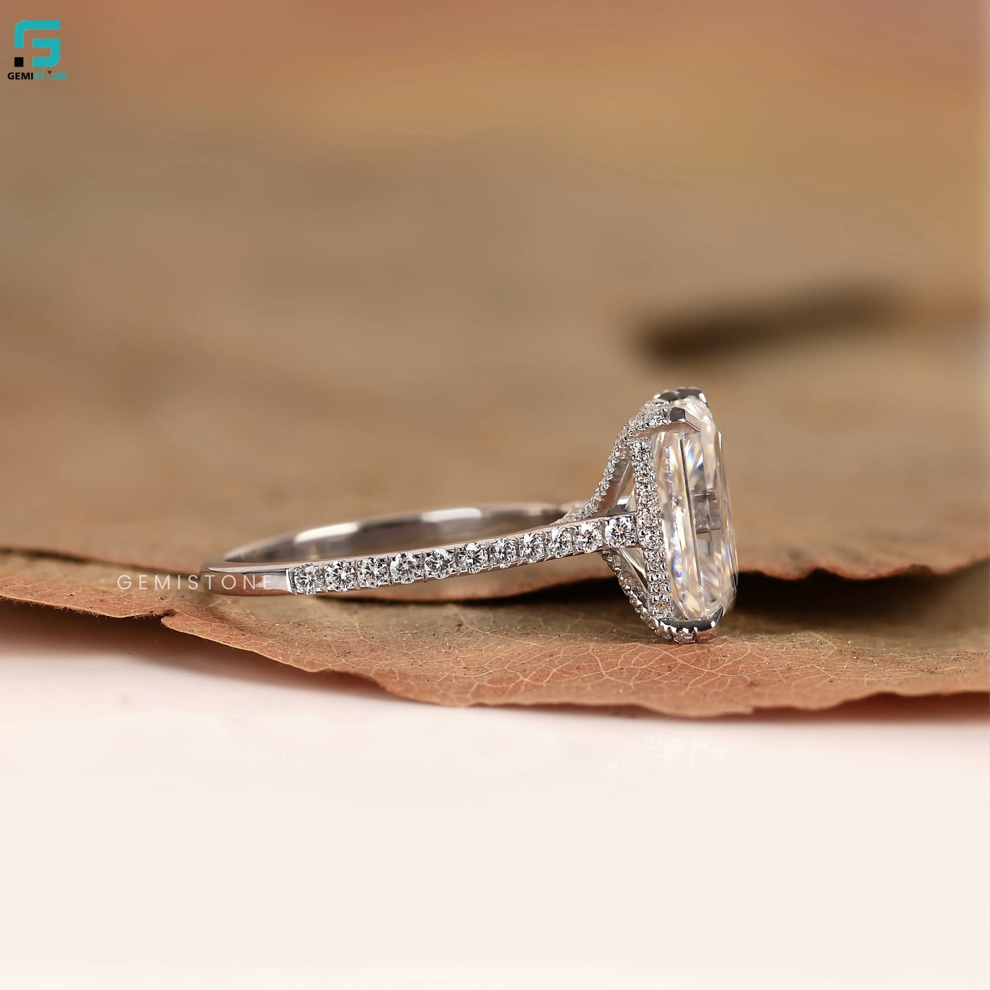 Hidden Halo Radiant Cut Lab Diamond Pave Set Engagemnt Ring