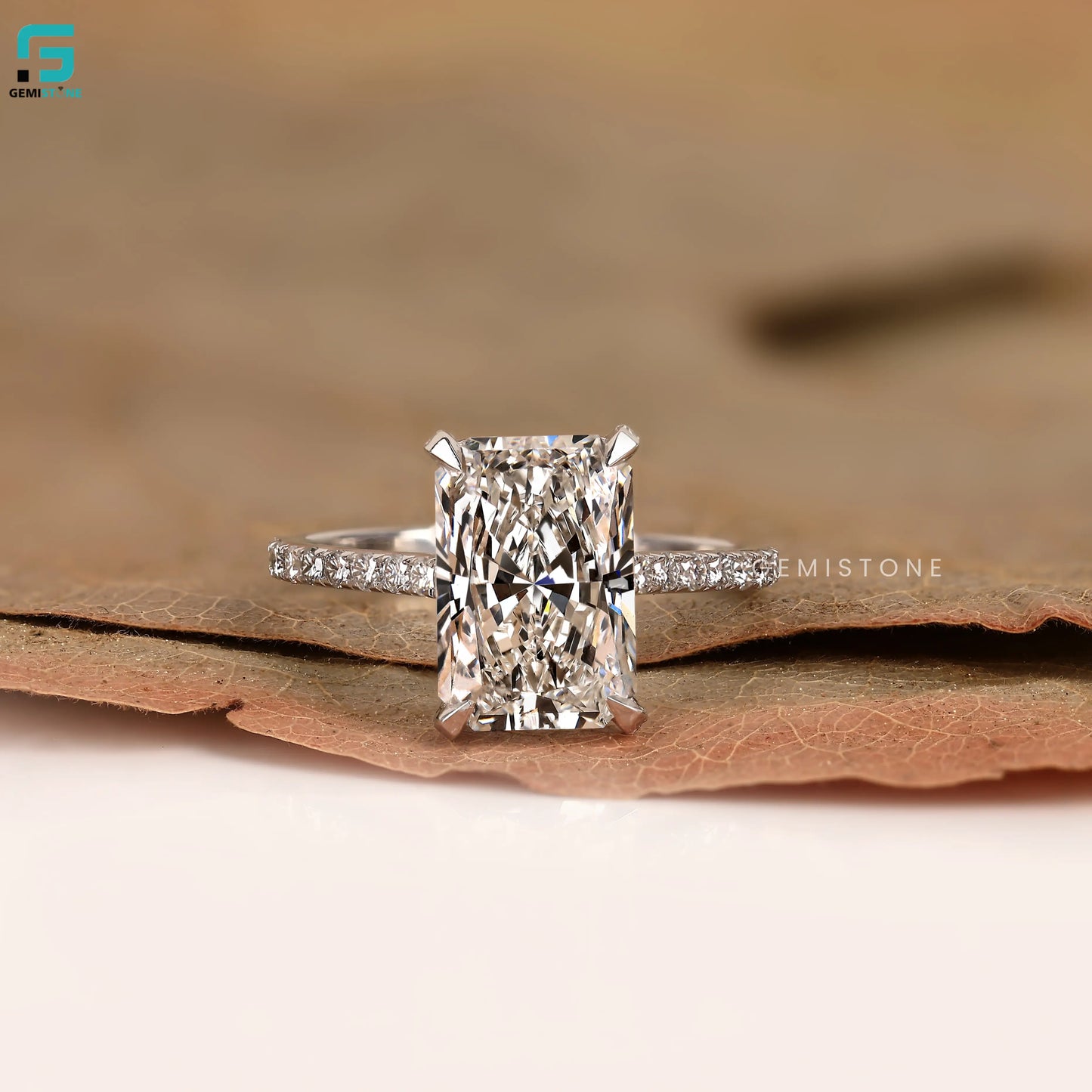 Hidden Halo Radiant Cut Lab Diamond Pave Set Engagemnt Ring