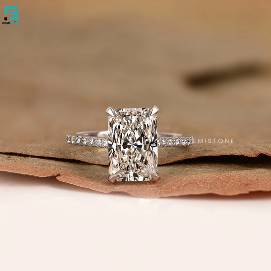 Hidden Halo Radiant Cut Lab Diamond Pave Set Engagemnt Ring