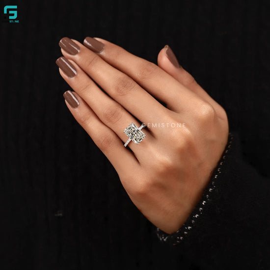 Radiant Cut Pave Set Lab Diamond Hidden Halo Ring