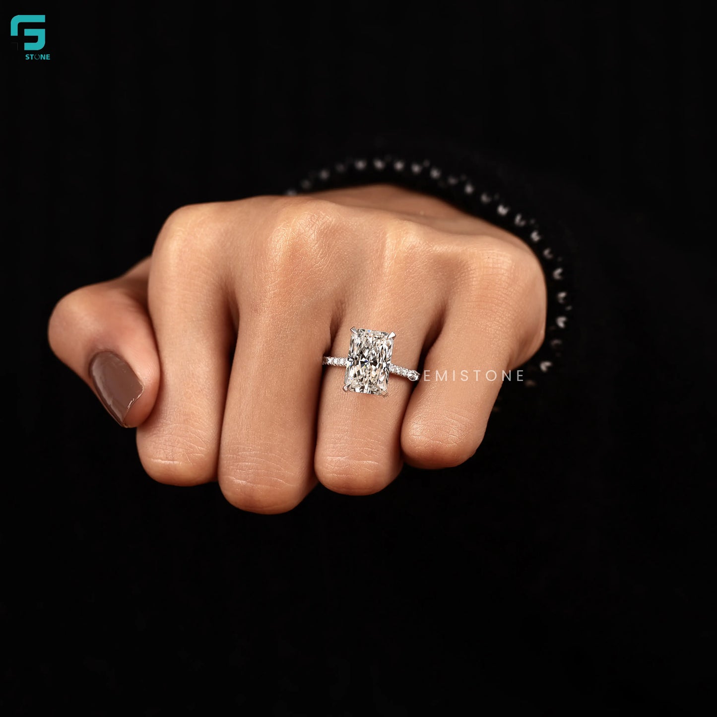 Hidden Halo Radiant Cut Lab Diamond Pave Set Engagemnt Ring