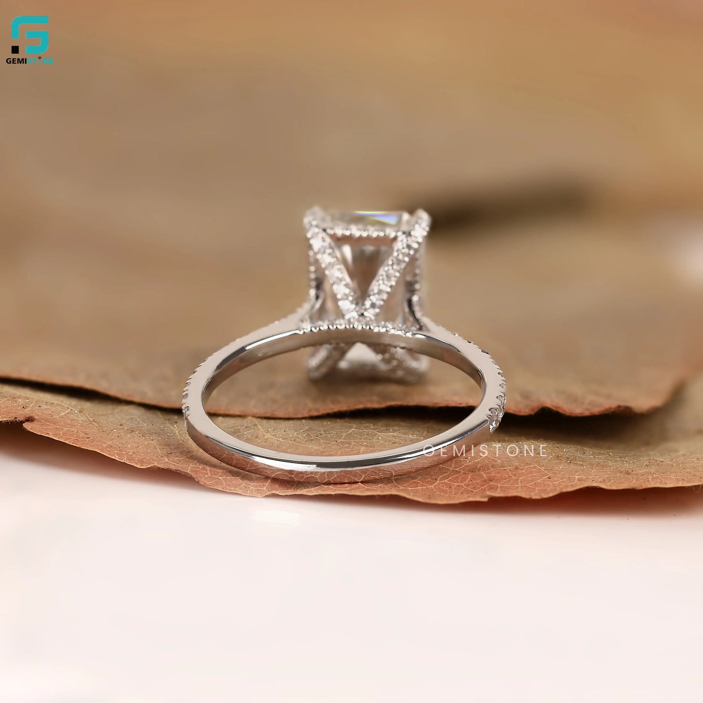 Hidden Halo Radiant Cut Lab Diamond Pave Set Engagemnt Ring