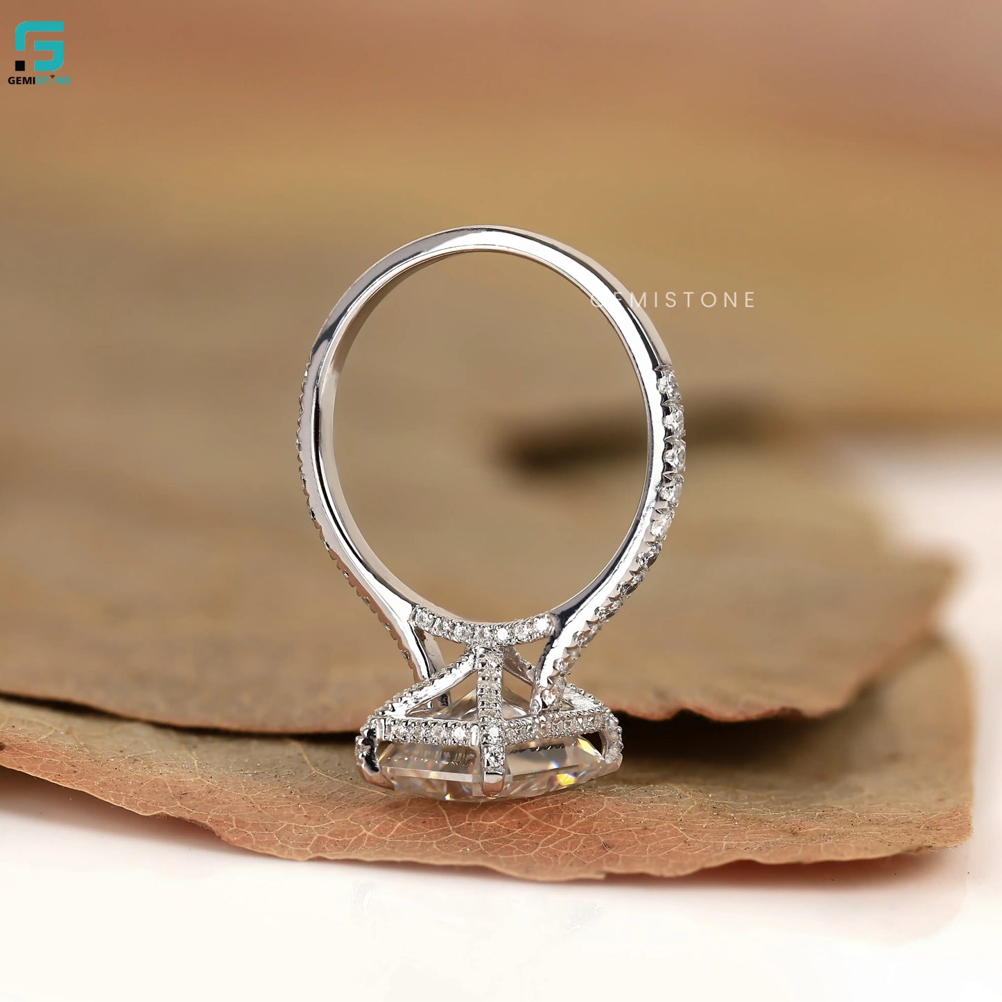 Hidden Halo Radiant Cut Lab Diamond Pave Set Engagemnt Ring