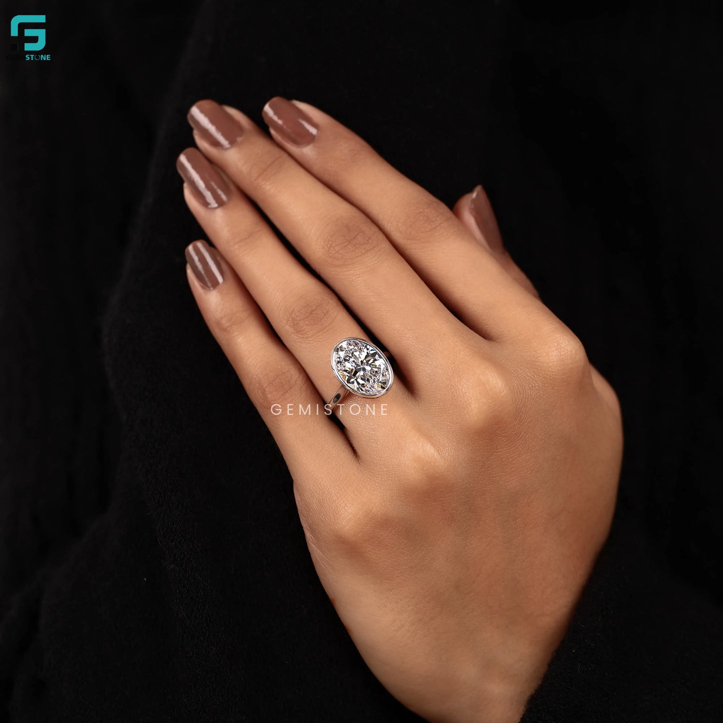 4CT Big Oval Solitaire Bezel Set Lab Grown Diamond Wedding Ring