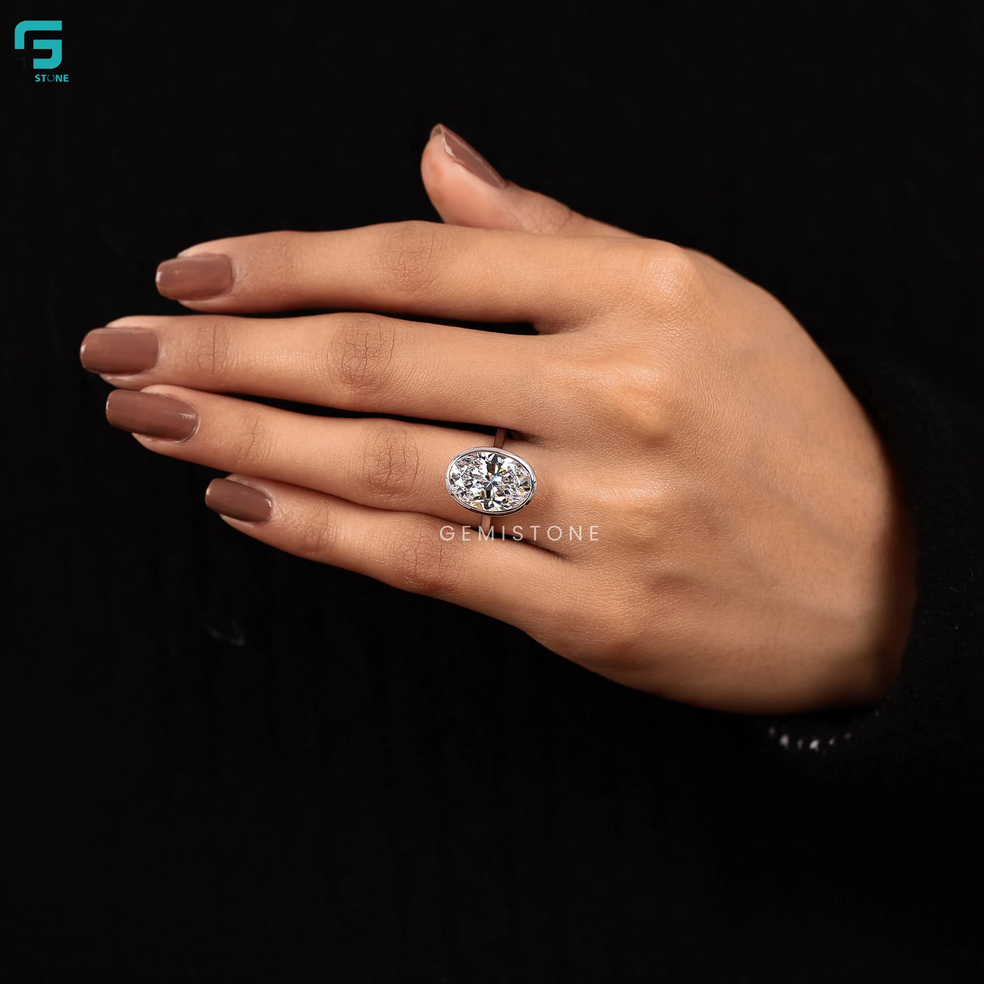 4CT Big Oval Solitaire Bezel Set Lab Grown Diamond Wedding Ring For Women