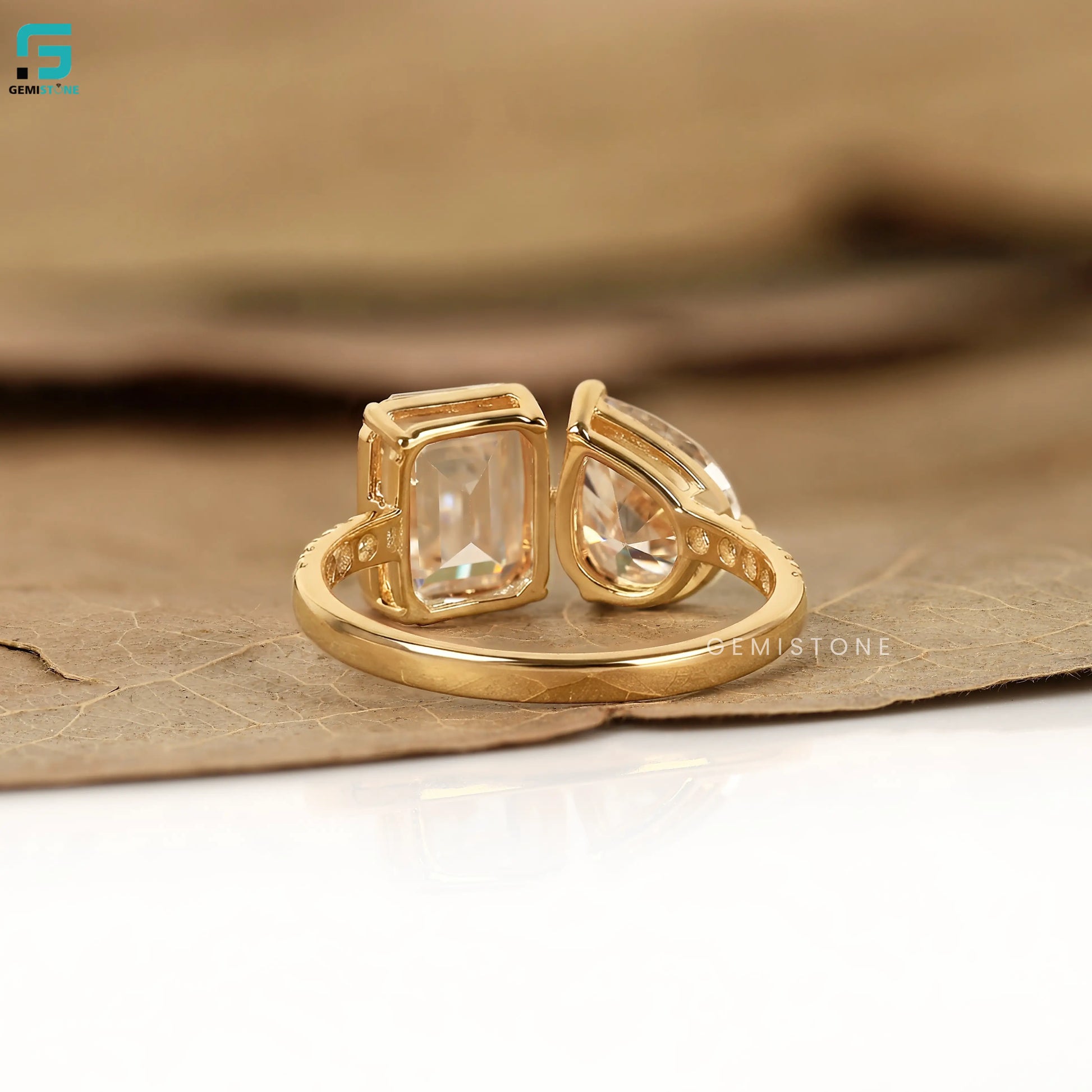 4CT Emerald And Pear Lab Diamond Toi Et Moi Wedding Ring 