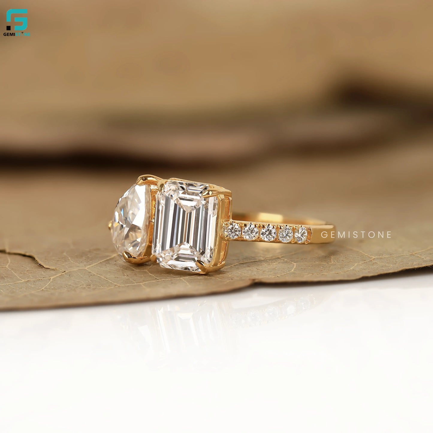 4CT Emerald And Pear Lab Diamond Toi Et Moi Wedding Ring For Women