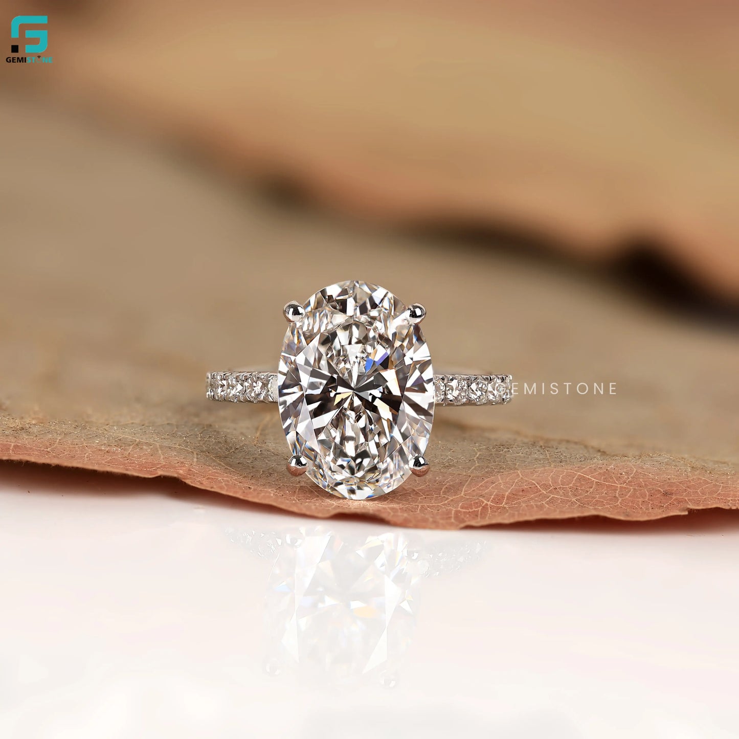 4CT Oval Lab Diamond Hidden Halo With Pave Band Ring 