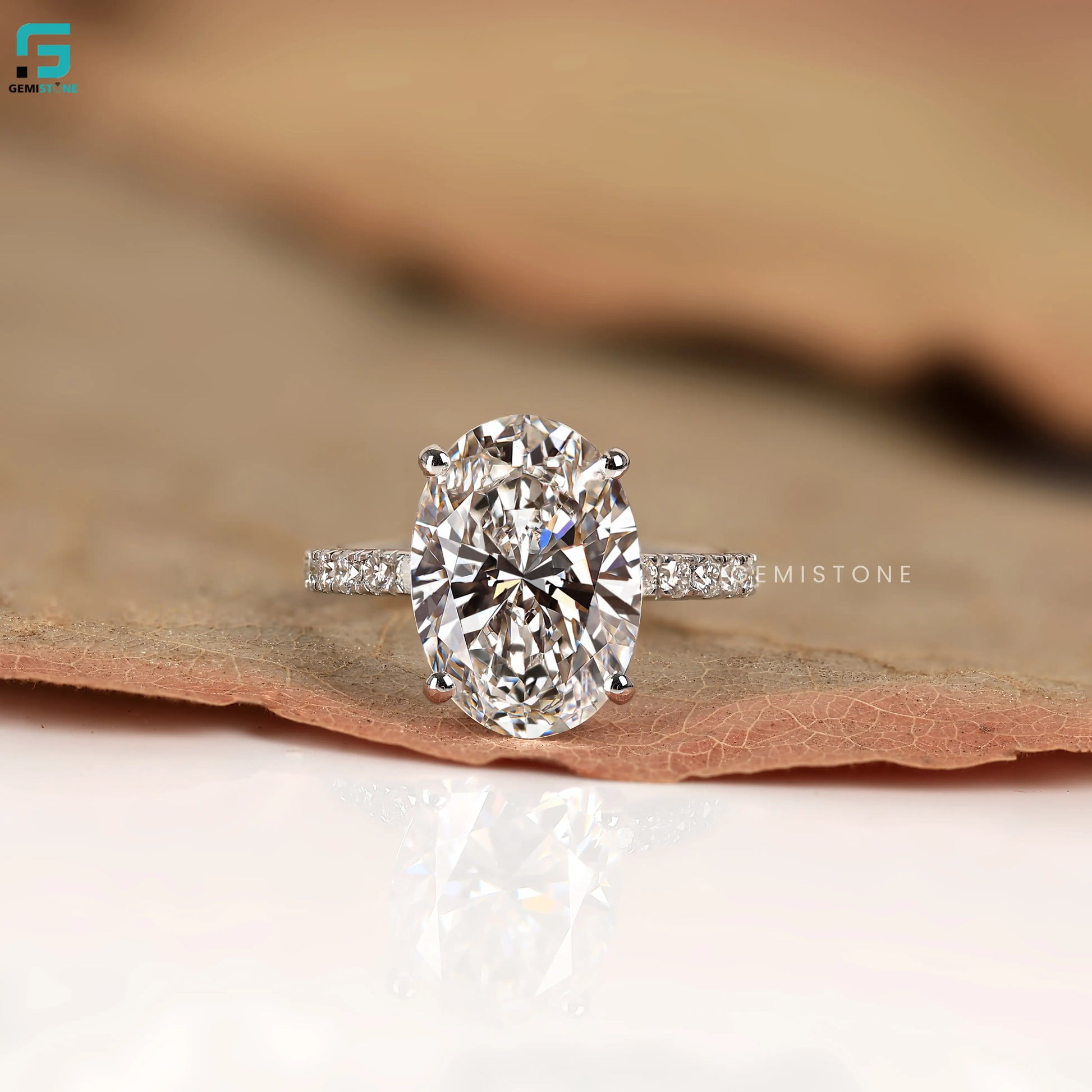 4CT Oval Lab Diamond Hidden Halo With Pave Band Ring 
