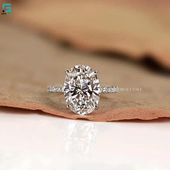 4CT Oval Lab Diamond Hidden Halo With Pave Band Ring 
