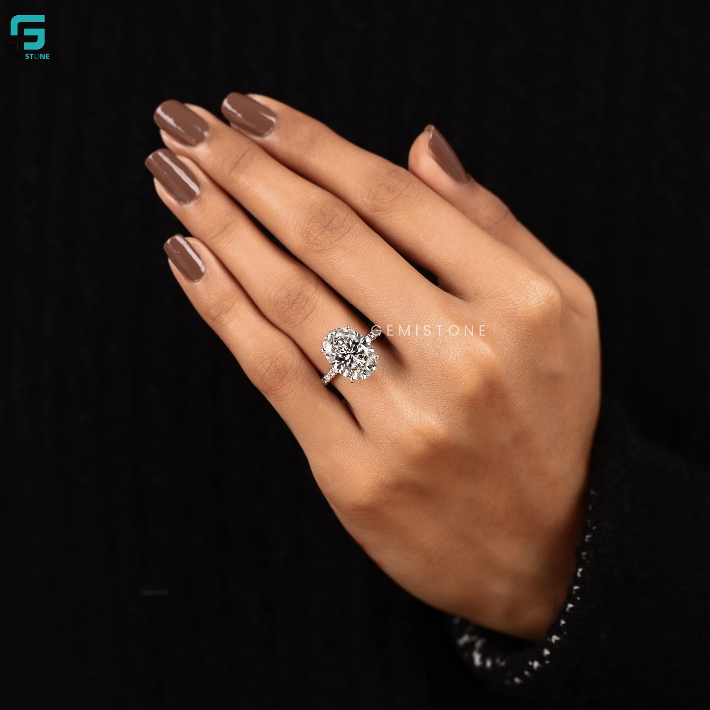 4CT Oval Lab Diamond Hidden Halo and Pave Band Ring 