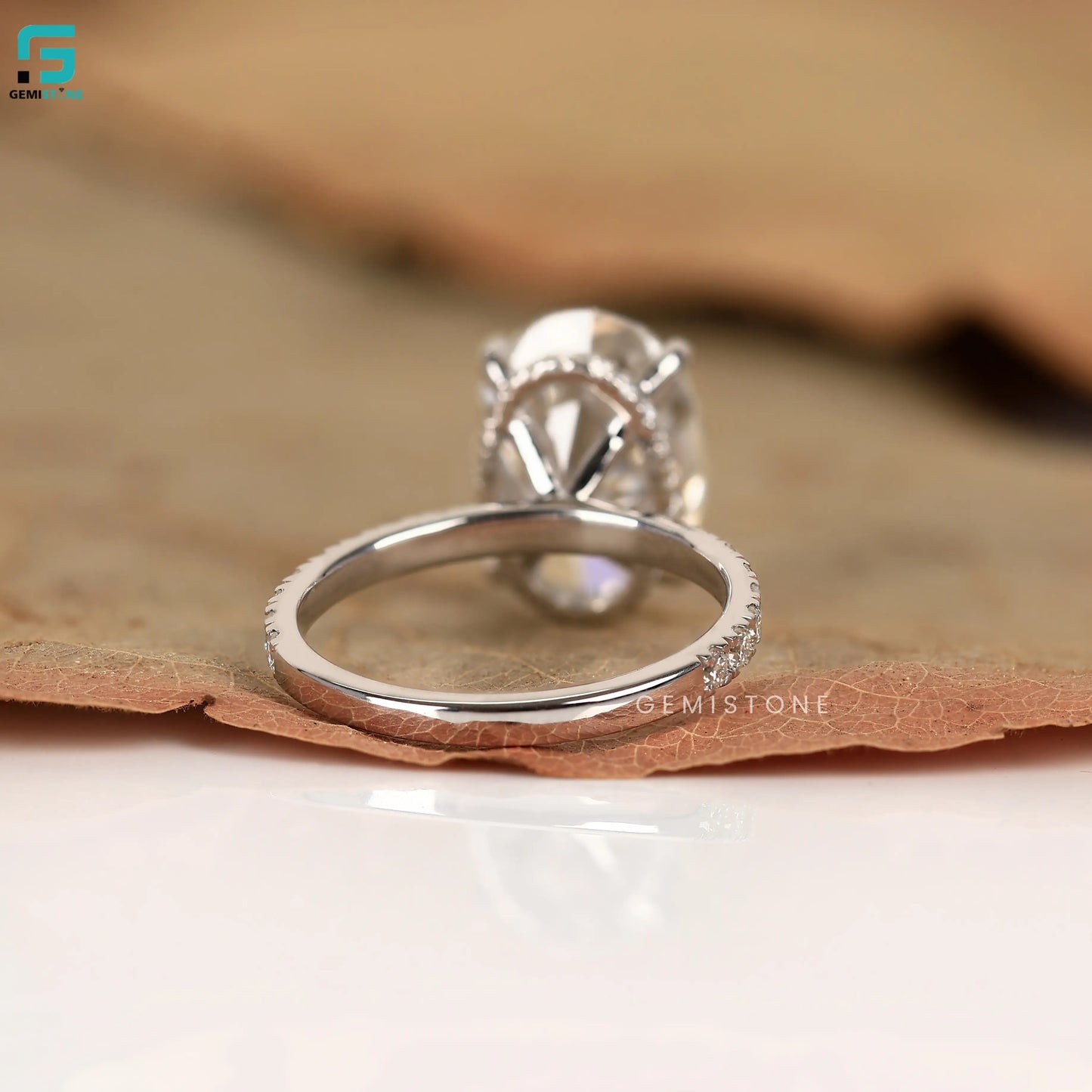 4CT Oval Lab Grown Diamond Hidden Halo With Pave Band Ring