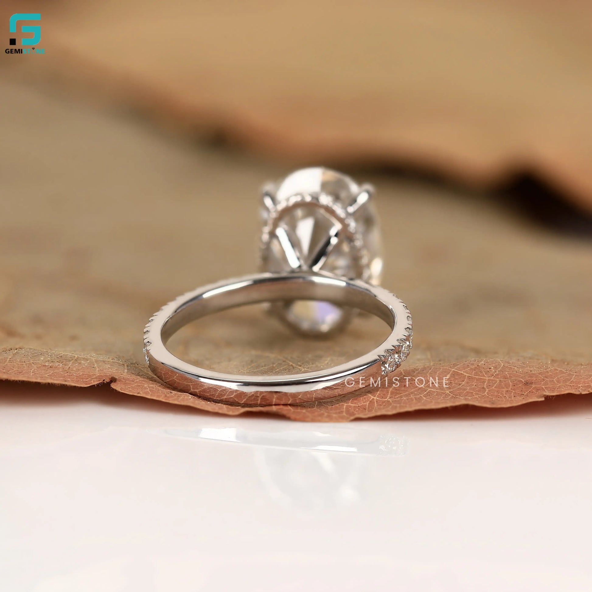 4CT Oval Lab Grown Diamond Hidden Halo With Pave Band Ring