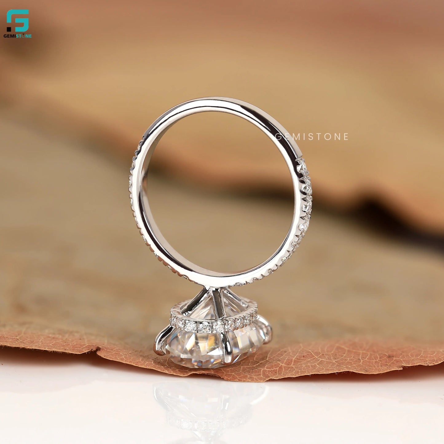 4CT Oval Lab Grown Diamond Hidden Halo With Pave Band Ring For Women