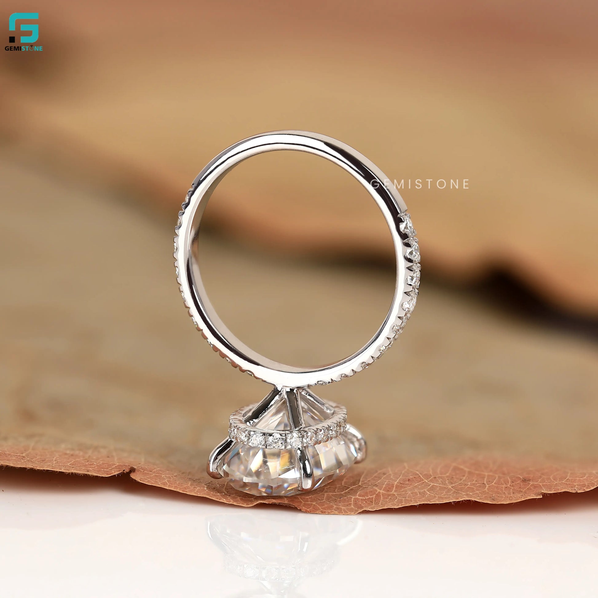 4CT Oval Lab Grown Diamond Hidden Halo With Pave Band Ring For Women