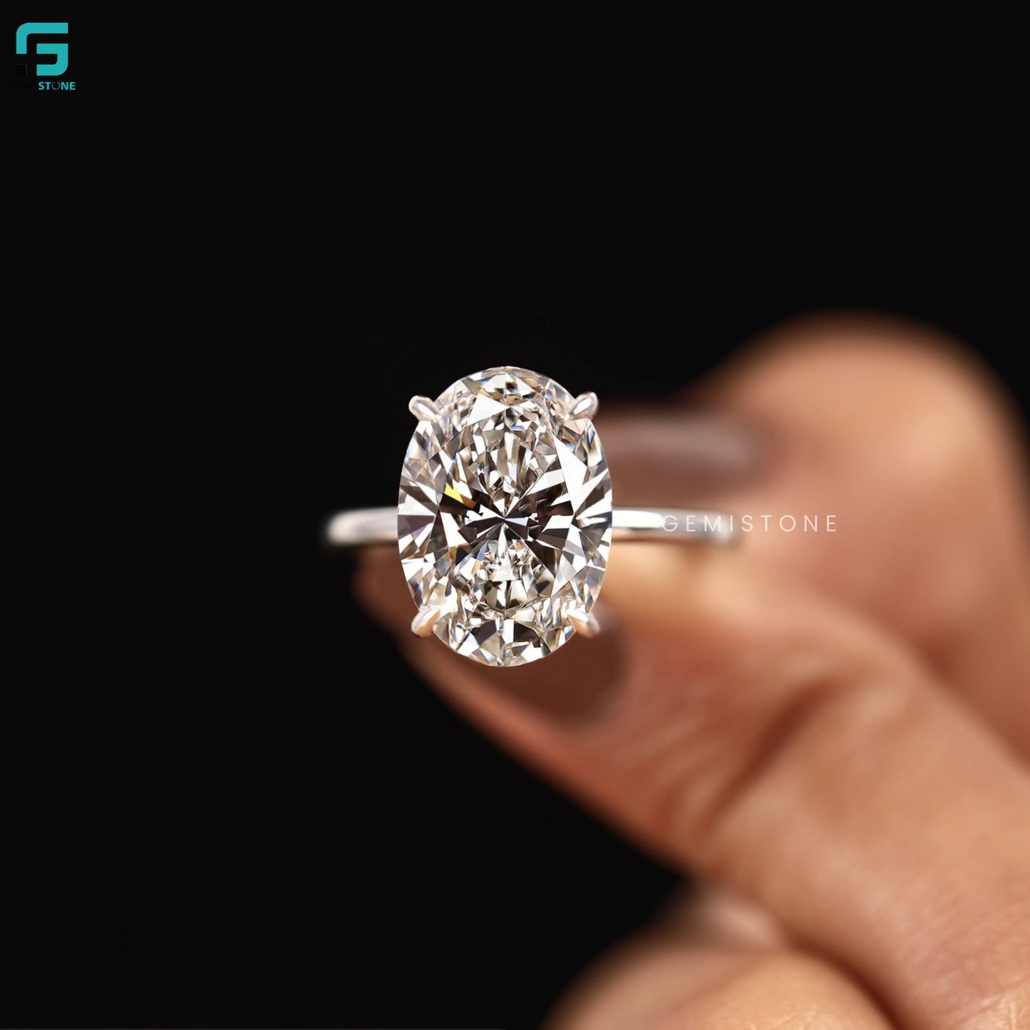 4CT Oval Solitaire Lab Grown Diamond Unique Ring 