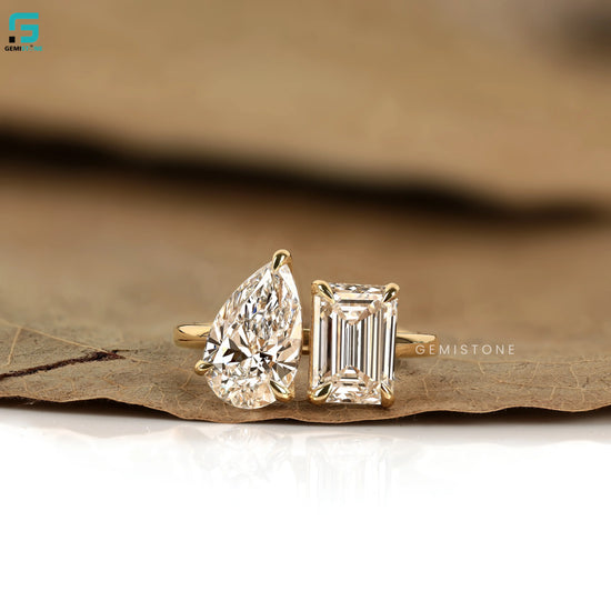 4CT Pear And Emerald Toi Et Moi Lab Grown Diamond Ring For Women