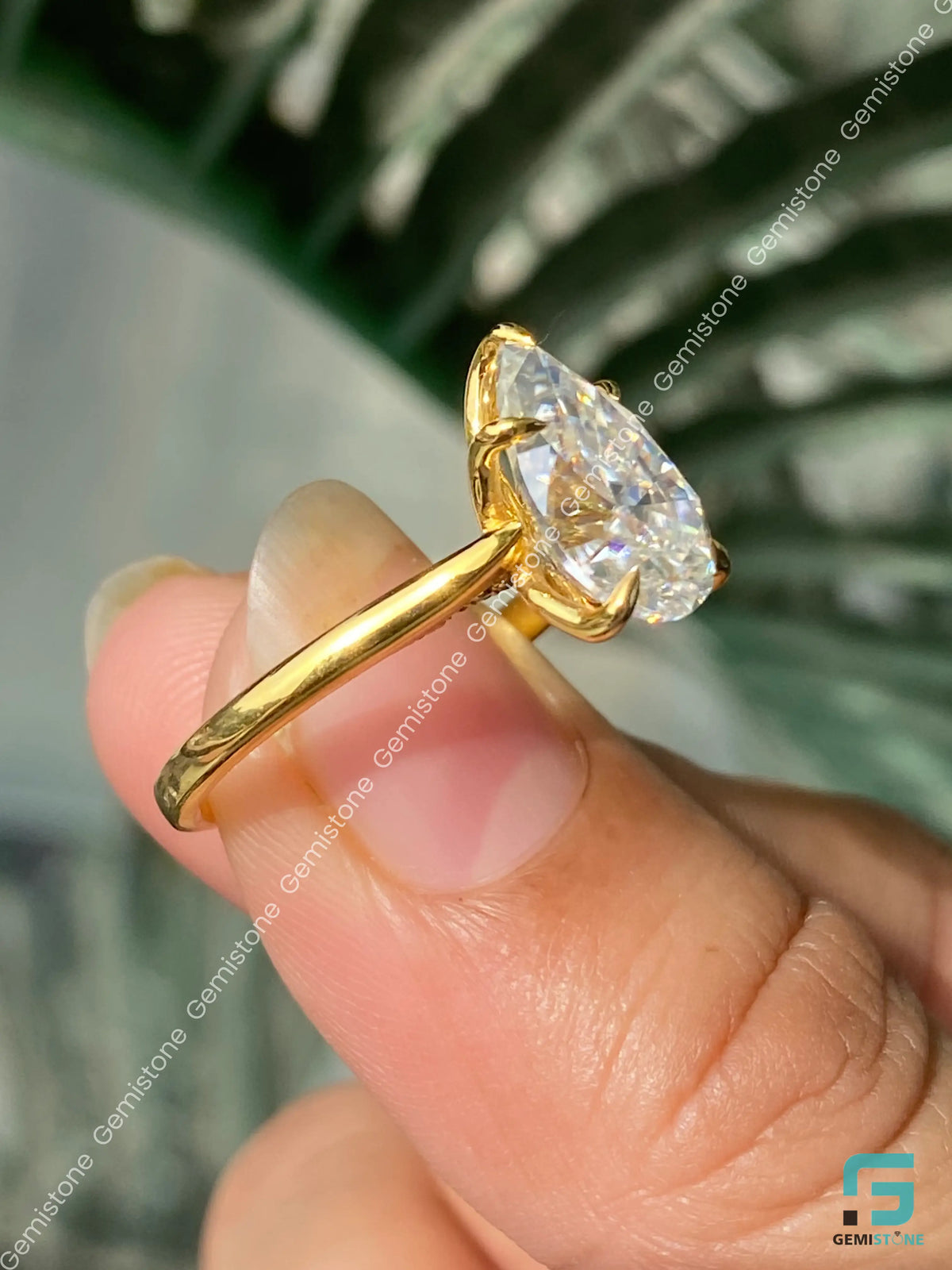 4CT Pear Moissanite Bridge Pave Band Ring 