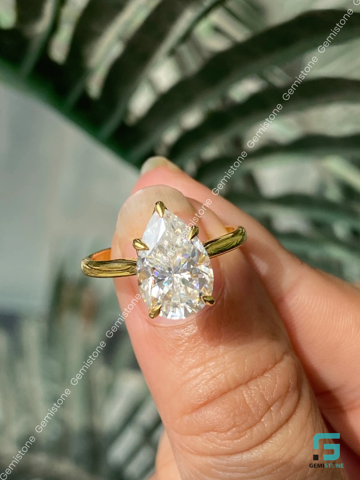4CT Pear Moissanite Bridge Pave Band Ring For Women