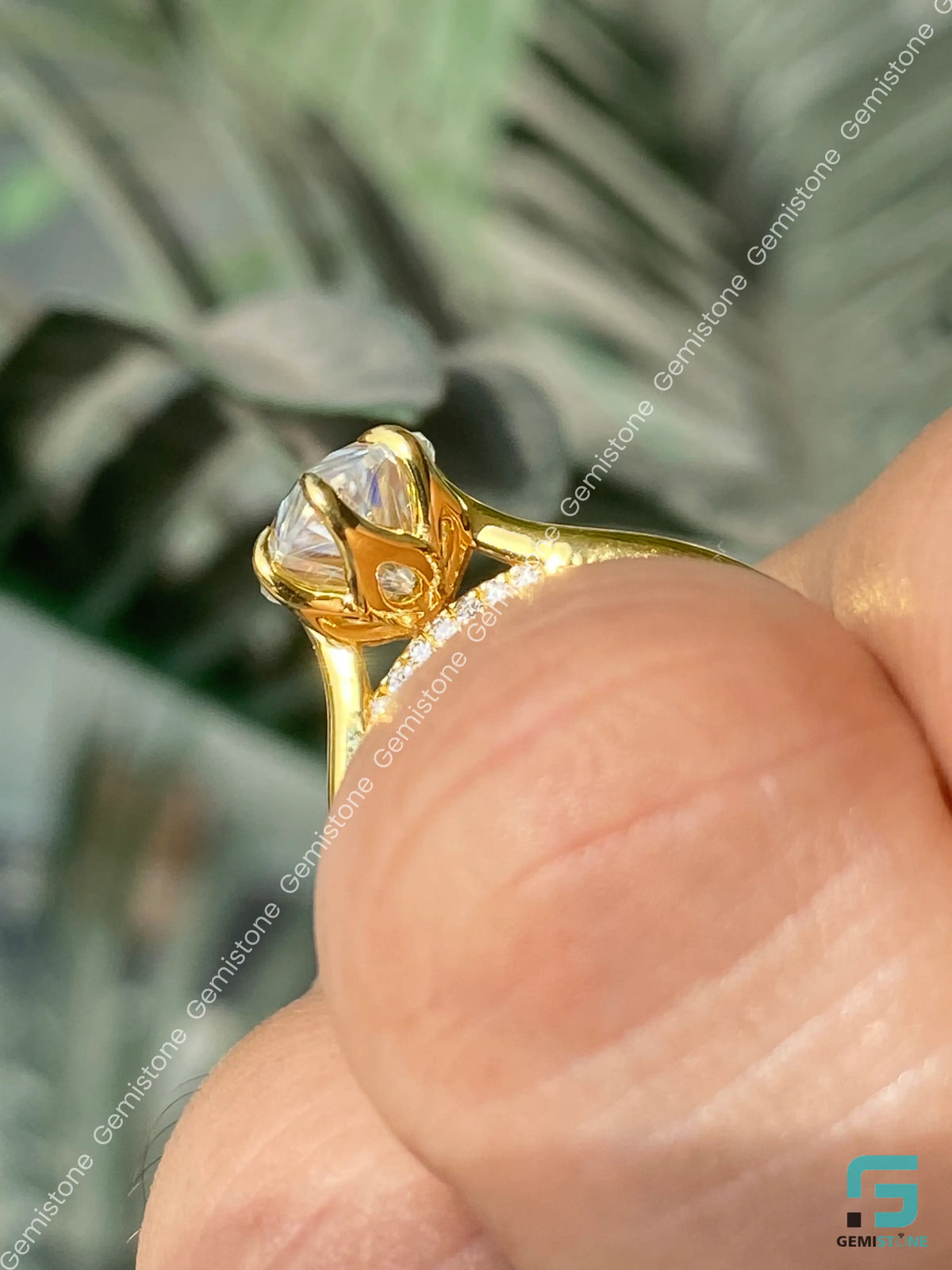 4CT Pear Moissanite Bridge Pave Tulip Set Band Ring 