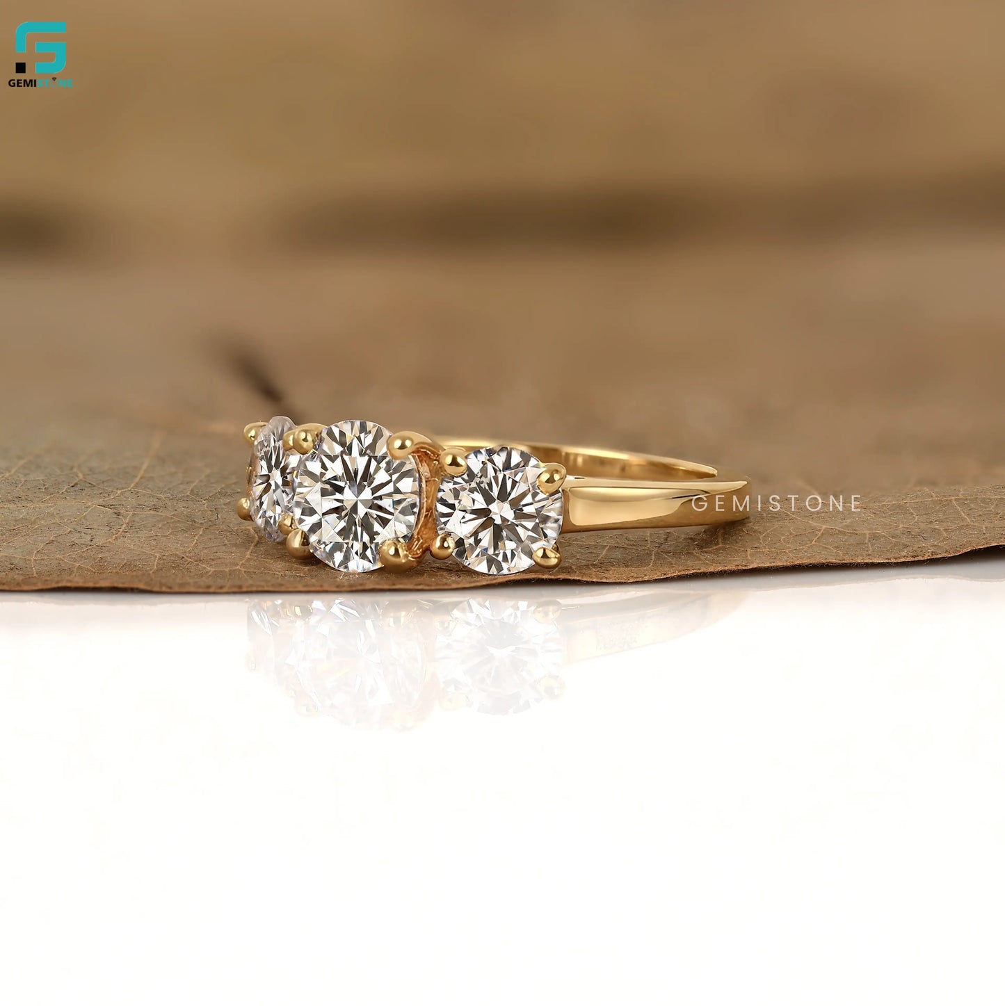 4CT Round Cut Lab Diamond Three Stone Art Deco Ring